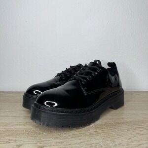 UnionBay Mercy Black Faux Patent Leather Platform Loafers Womens Size 10M